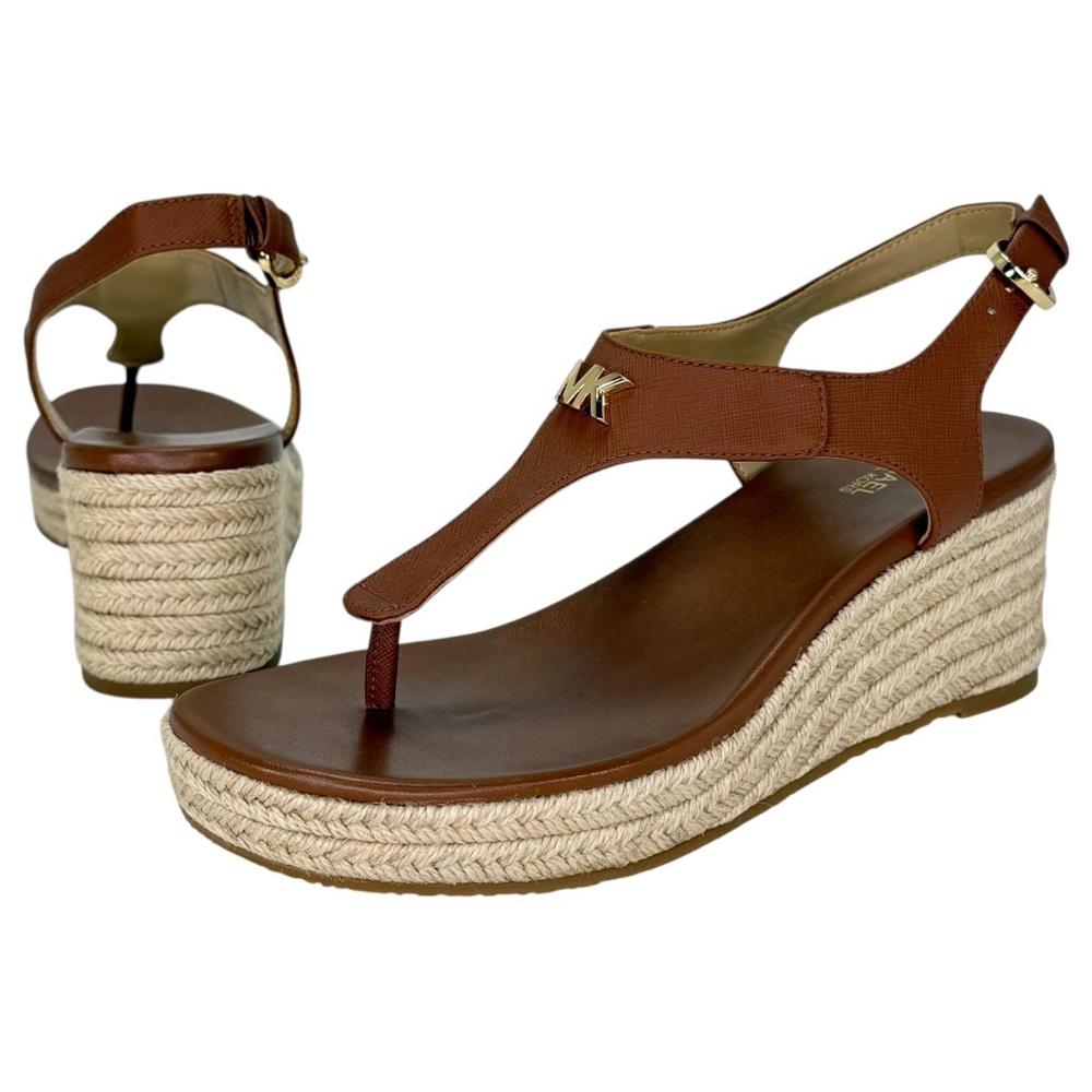 Michael Kors Laney Tan Faux Leather Womens Thong Wedge Sandals Size 7.5M - Picture 9 of 12